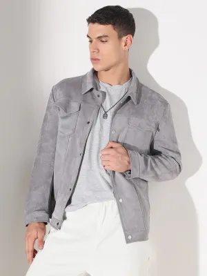 Roomy Fit Flex Fit Men's Grey Suede Shacket