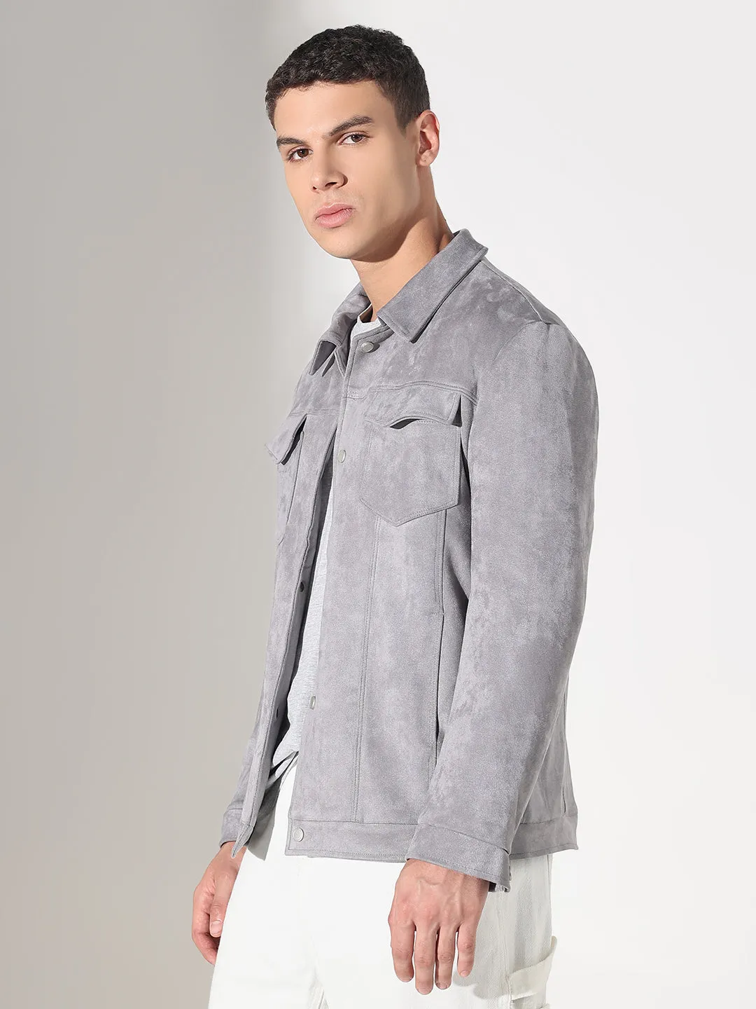 Men's Grey Suede Shacket Fit Comfort Cozy Layers
