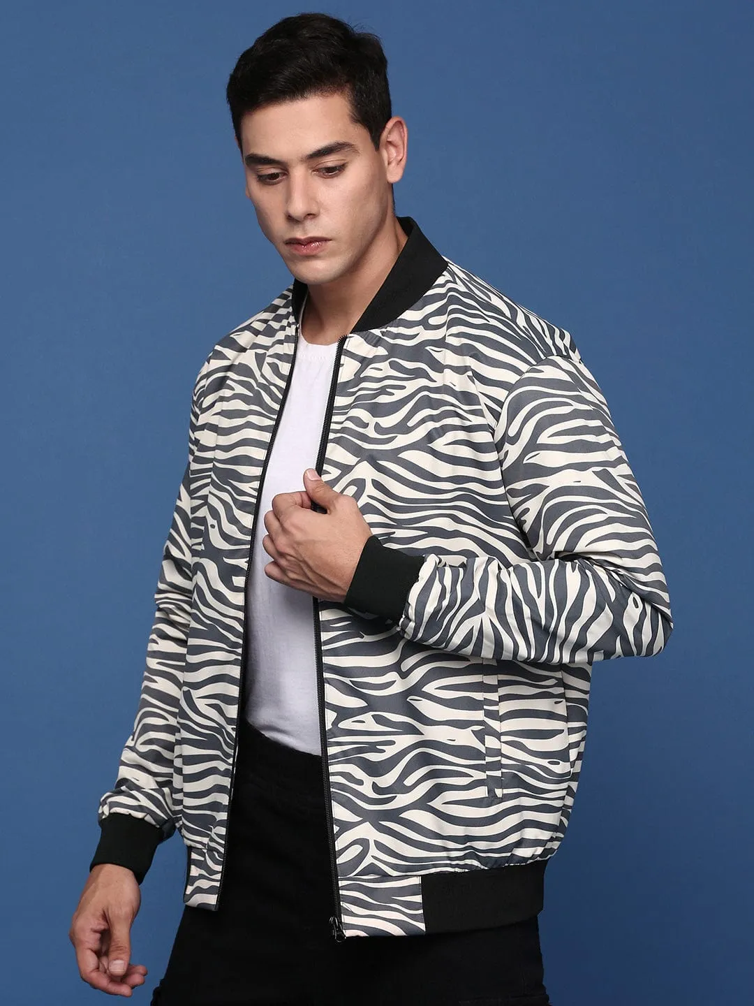 Cashmere Blend Men's Grey Windcheater Bomber Jacket