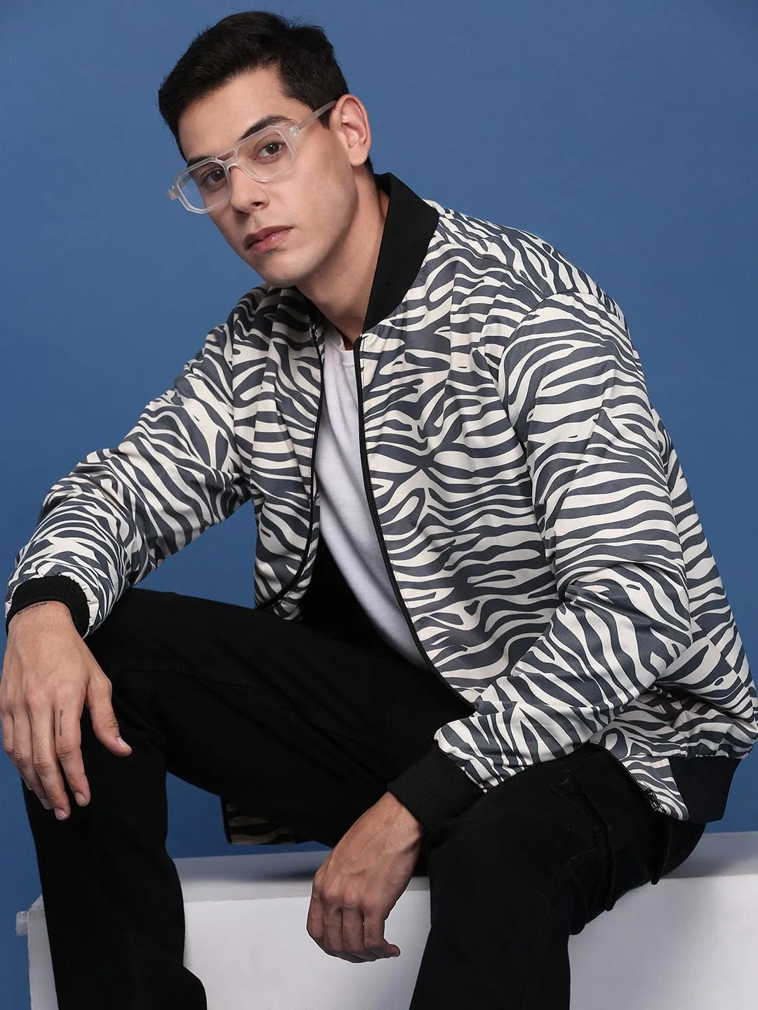 Men's Grey Windcheater Bomber Jacket Magnetic Closure Option Chic Urban