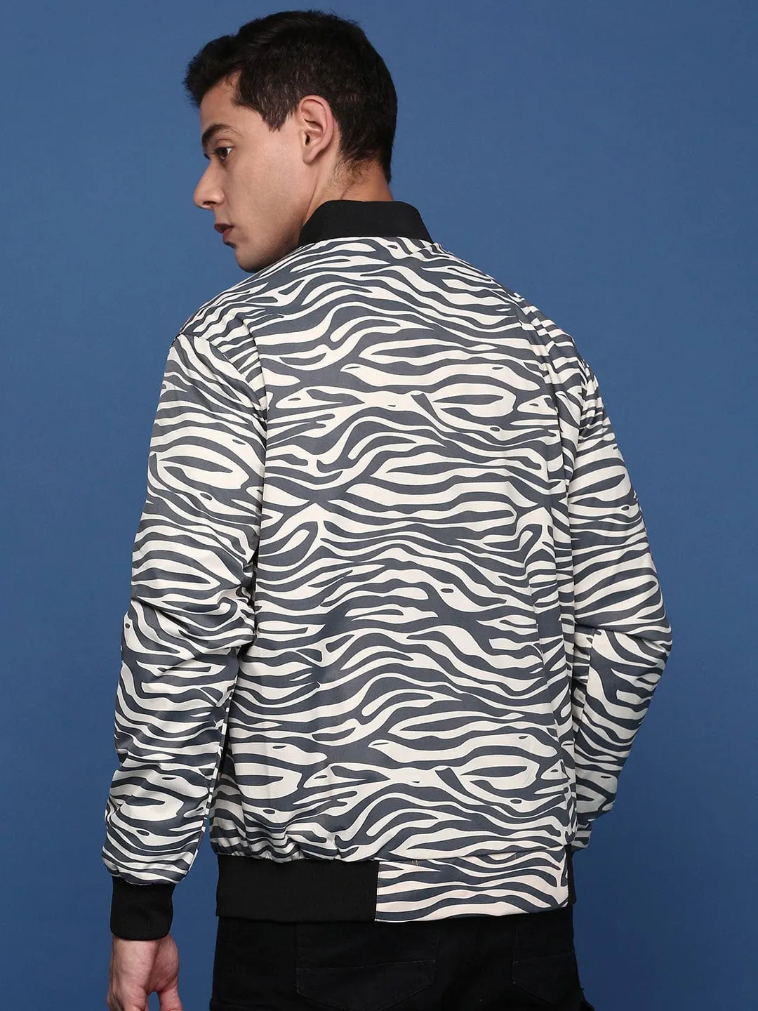 Men's Grey Windcheater Bomber Jacket Flatlock stitching