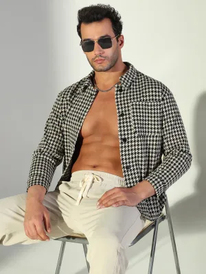 MoistureControlFibers Men's Houndstooth Black Regular Fit Shacket