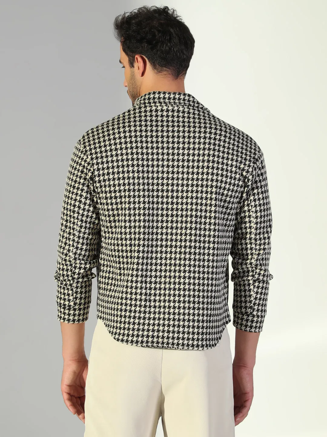 Men's Houndstooth Black Regular Fit Shacket Outdoor Sports