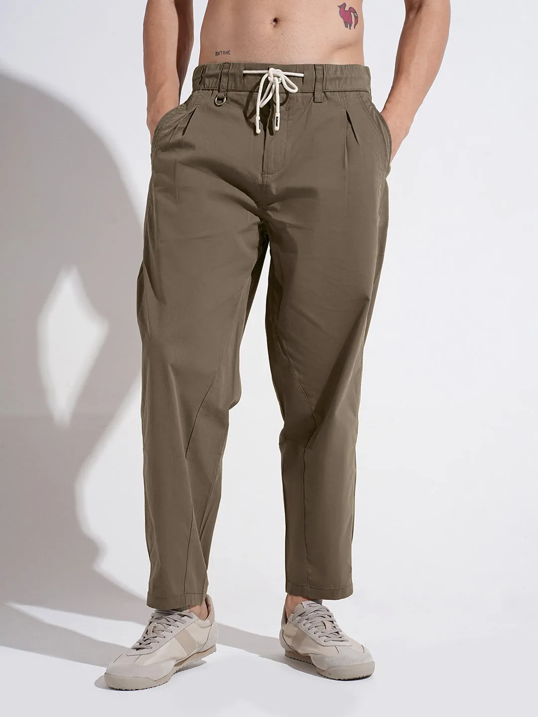 Men's Khaki Relaxed Fit Trousers Comfy Essentials Wear Timeless Fit