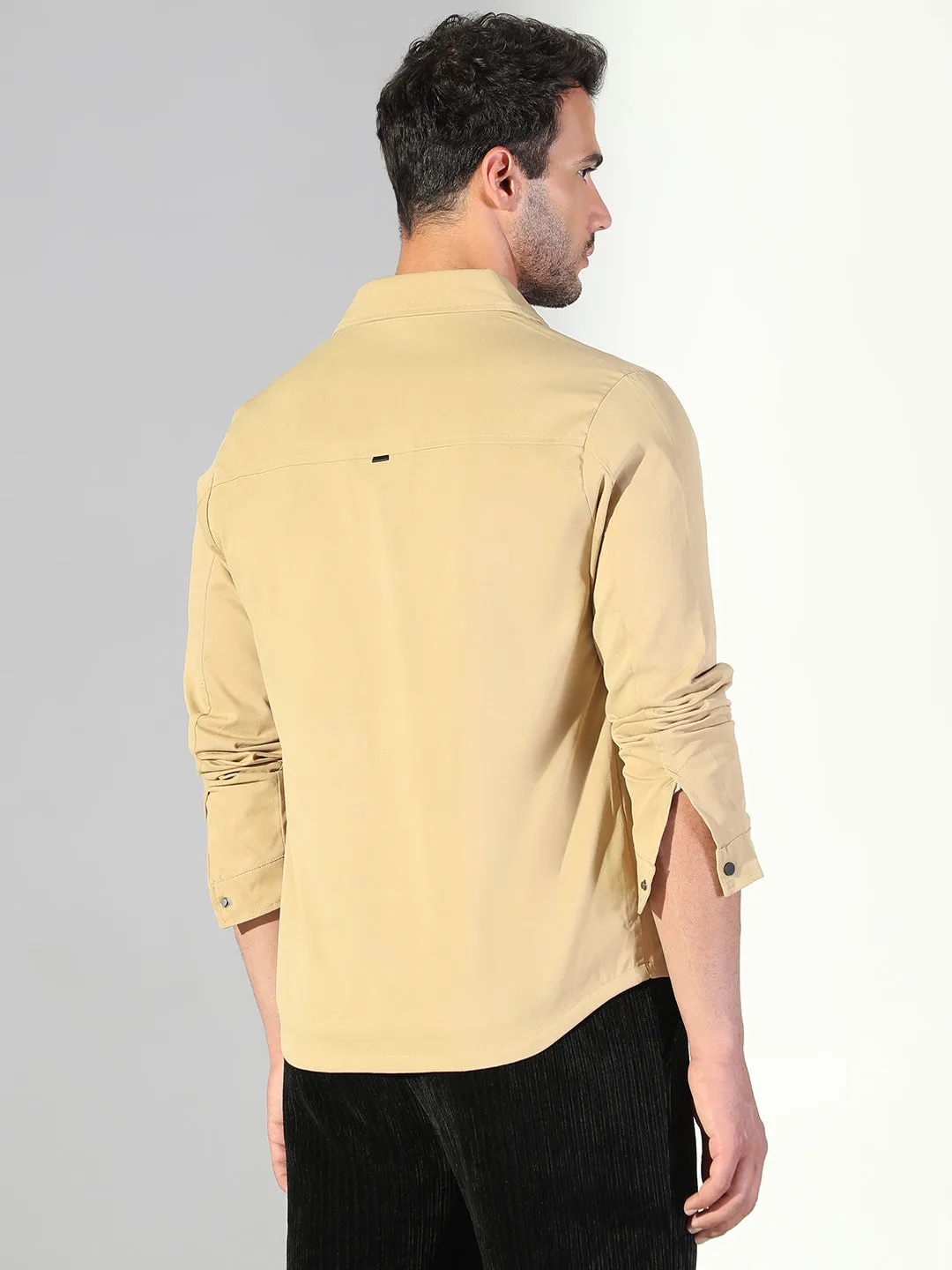 Non Toxic Materials Men's Khaki Snap Button Regular Fit Shacket