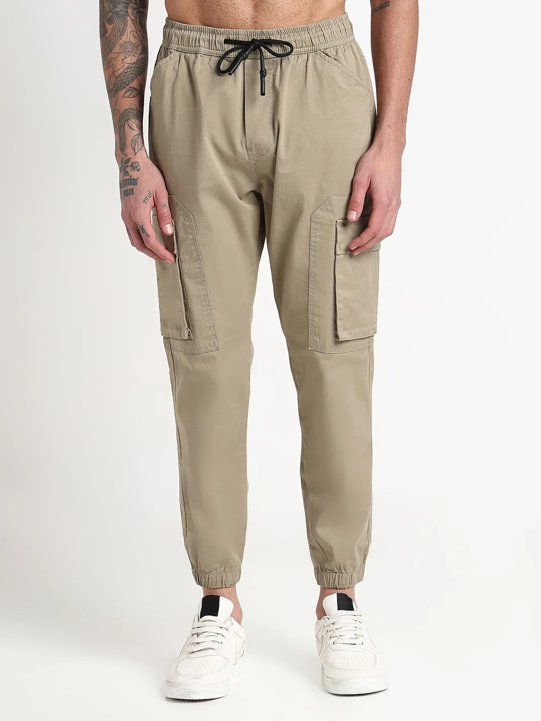 Slim Comfort Anti Pilling Fabric Men's Khaki Solid Cargo Joggers