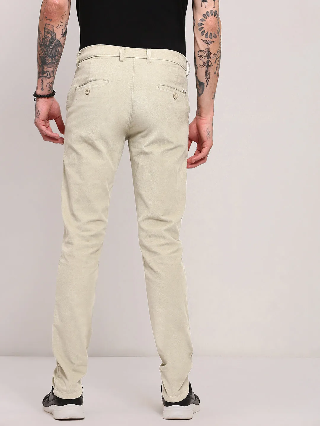 Men's Khaki Solid Trousers WaterRepellentCoating