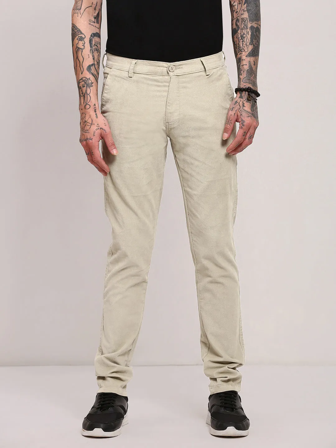 Quick Wash Premium Stretch Men's Khaki Solid Trousers