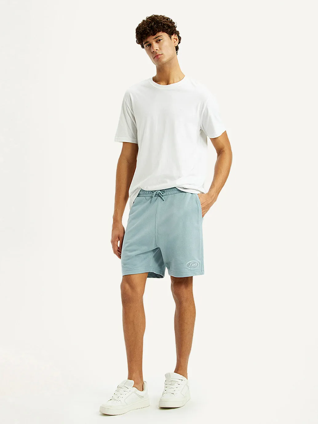 Anti Static Fabric Coastal Style Men's Light Blue Regular Fit Shorts