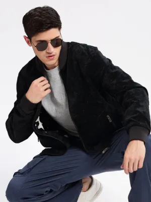 Interchangeable Liners Ventilated Back Men's Mandarin Collar Solid Navy Blue Bomber Jacket