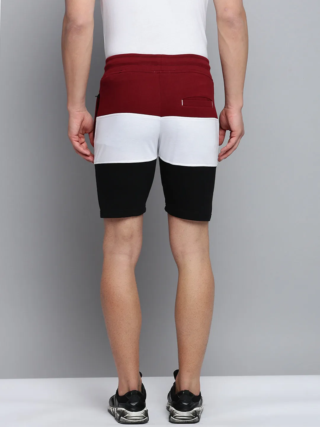 Men's Maroon Regular Fit Striped Cotton Shorts Smooth Texture Casual Vibe