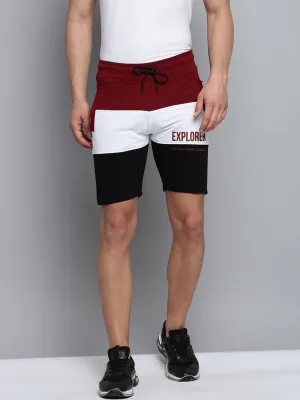 Men's Maroon Regular Fit Striped Cotton Shorts clean look