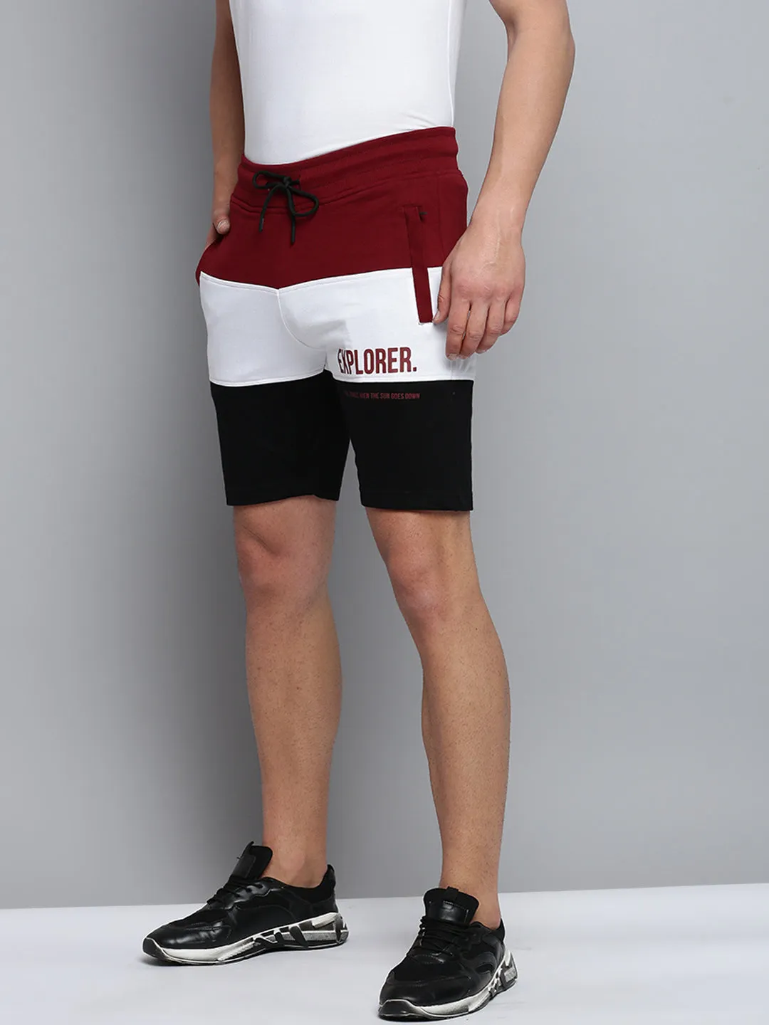 Men's Maroon Regular Fit Striped Cotton Shorts FoldableDesign Soft Fabric