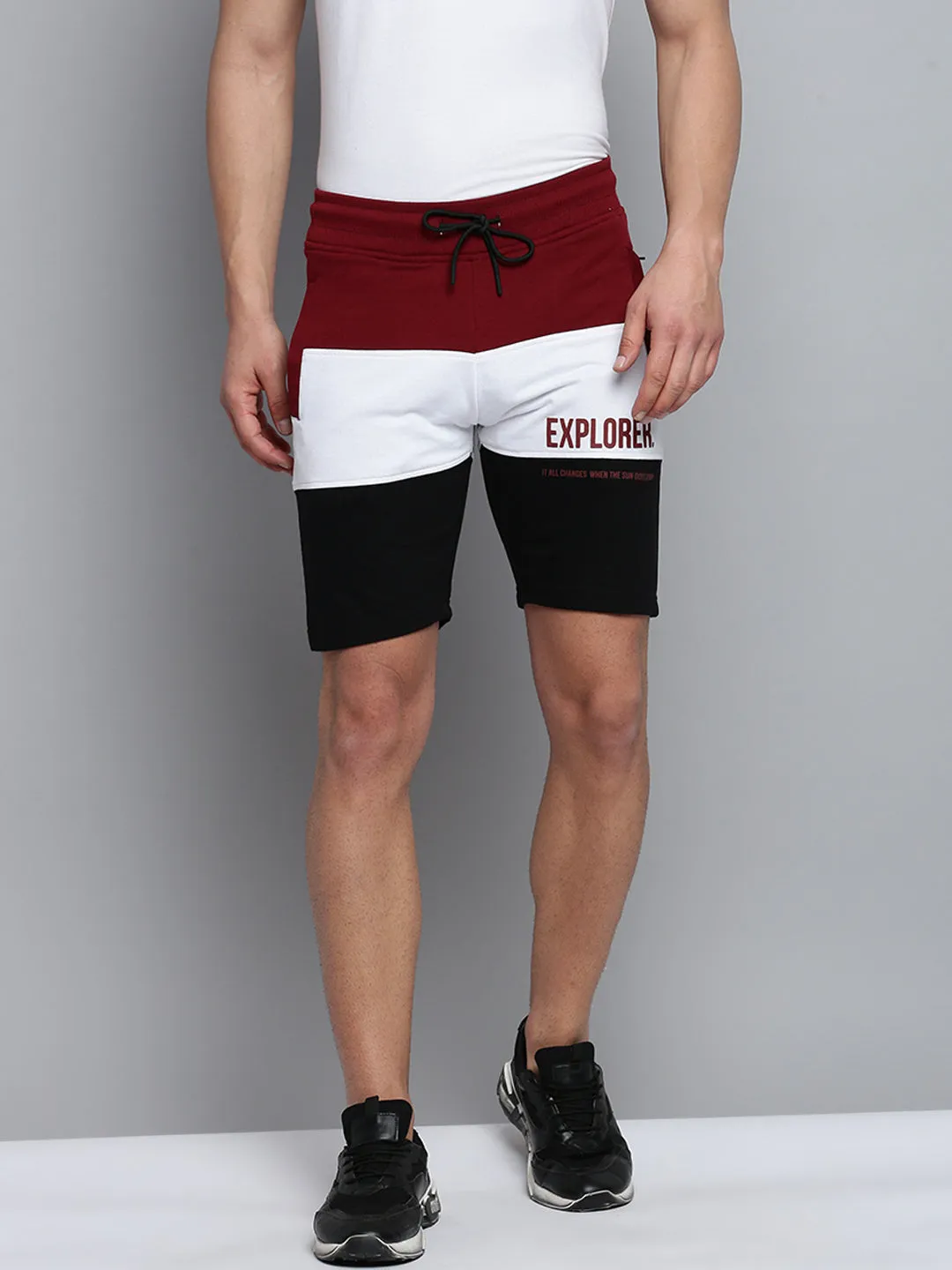 Men's Maroon Regular Fit Striped Cotton Shorts clean look