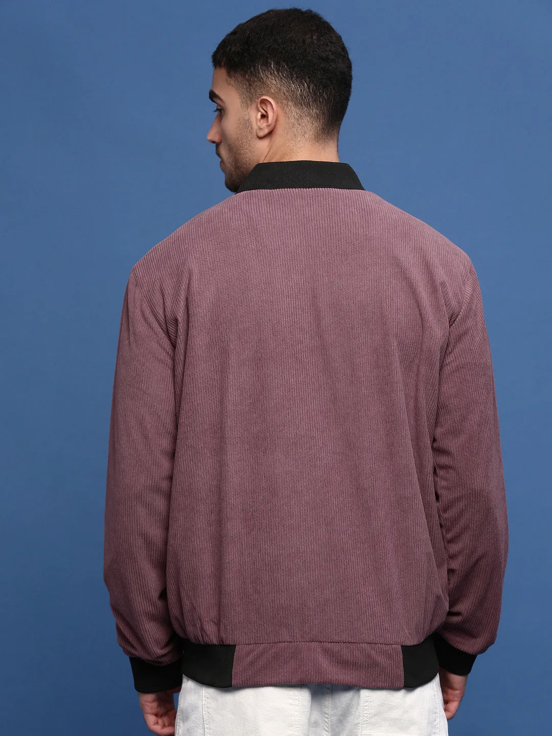 Men's Mauve Corduroy Windcheater Bomber Jacket Ventilated Back Panel Versatile Layering