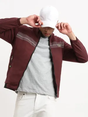 Weatherproof Zipper Compact Packability Men's Mock Collar Maroon Casual Solid Bomber Jacket
