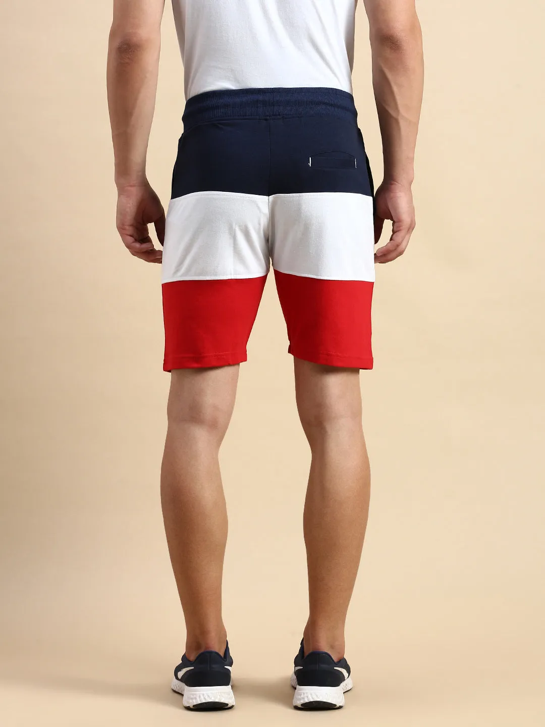 Men's Navy Blue Colour blocked Mid-Rise Cotton Shorts Casual Fit Design