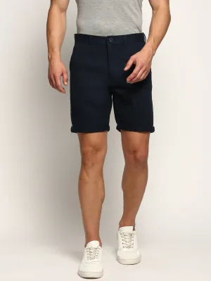 Men's Navy Blue Mid-Raise Cotton Casual Shorts Mood Match
