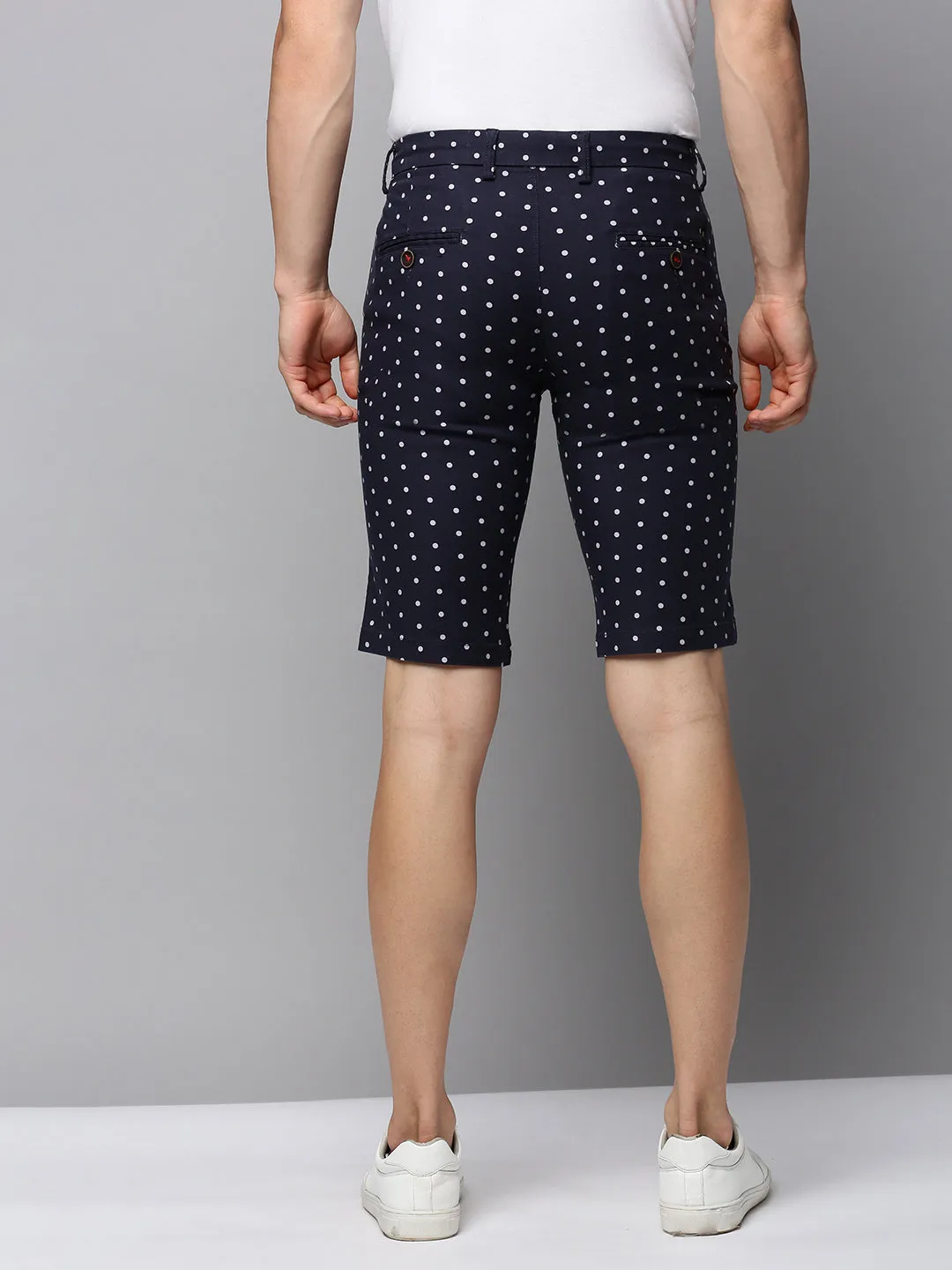 skiing gear Men's Navy Blue Polka Dots Printed Cotton Shorts