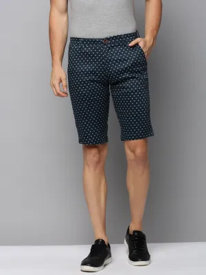 Functional Waist laid-back style Men's Navy Blue Regular Fit Printed Cotton Shorts