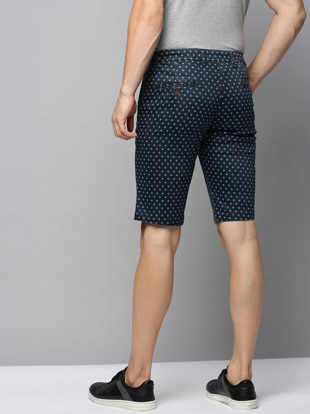 Men's Navy Blue Regular Fit Printed Cotton Shorts Anti Snag Fabric Tennis shorts