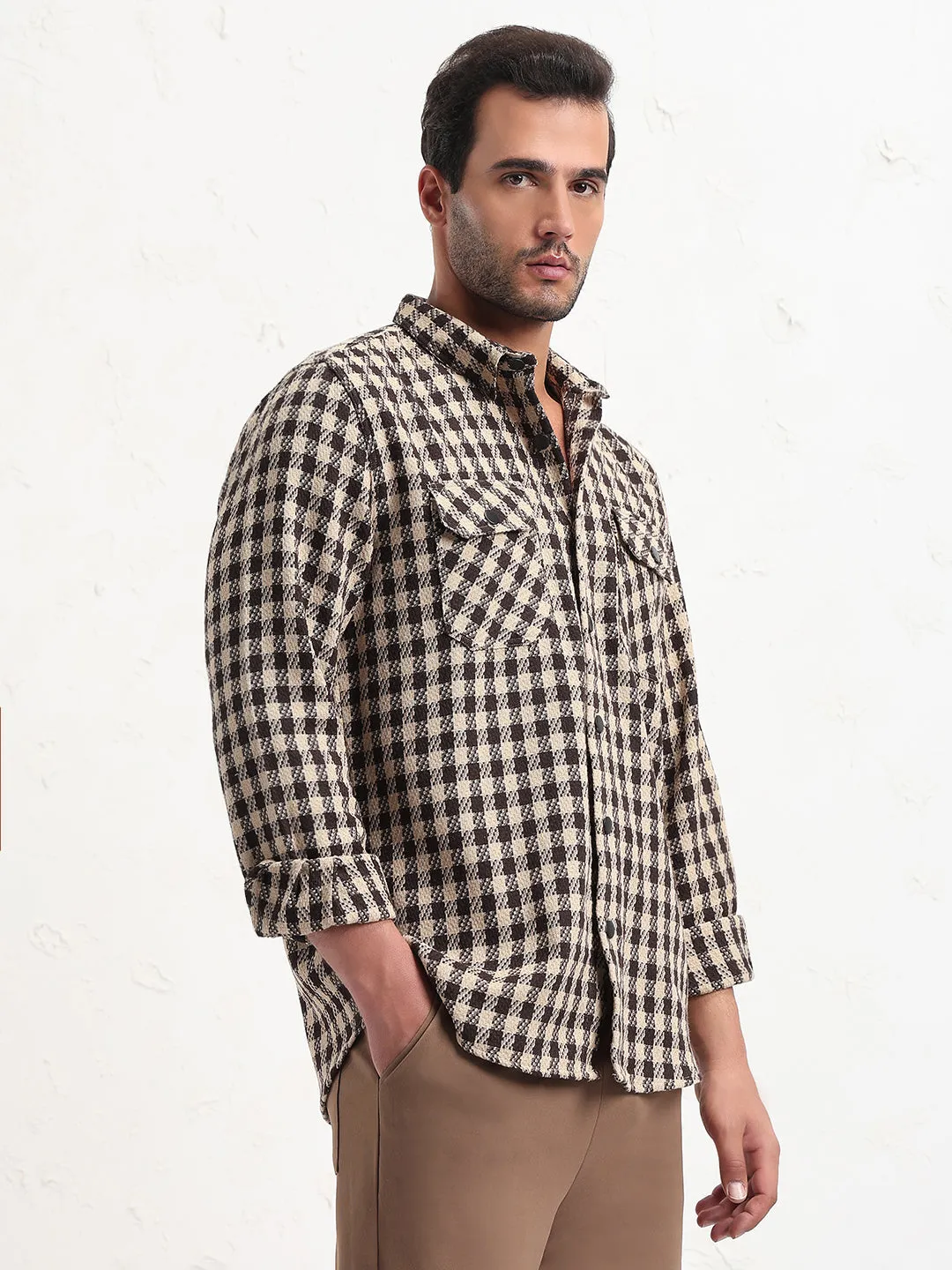 Men's Navy Blue Solid Slim Fit Shirt Light and Cozy