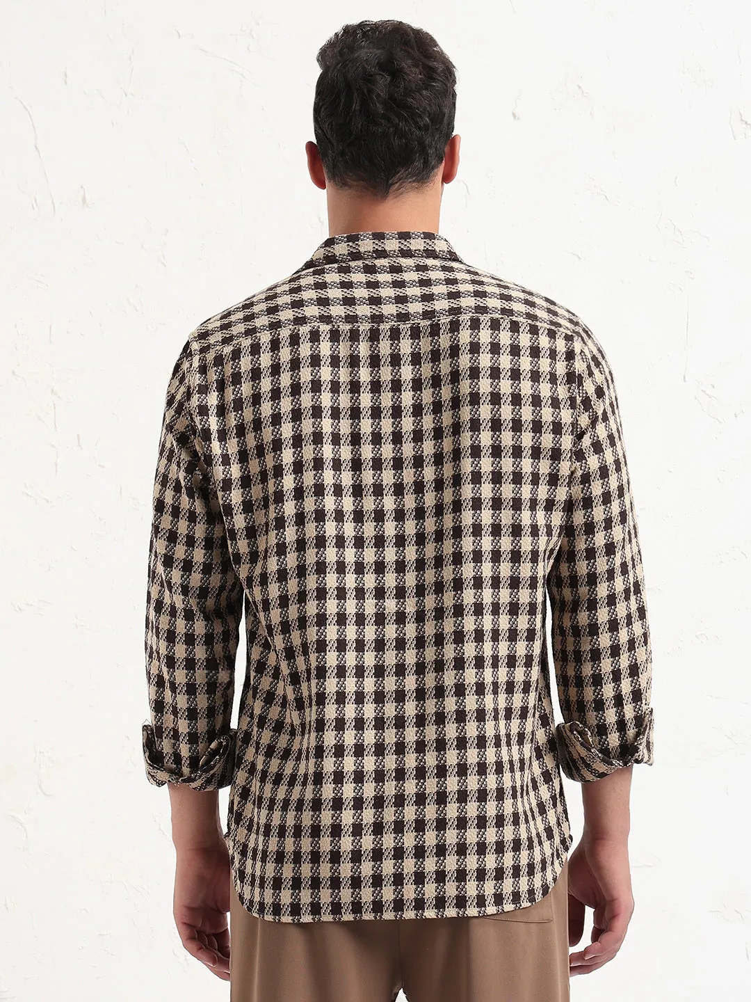 Men's Navy Blue Solid Slim Fit Shirt FlexibleKnit Light Fit