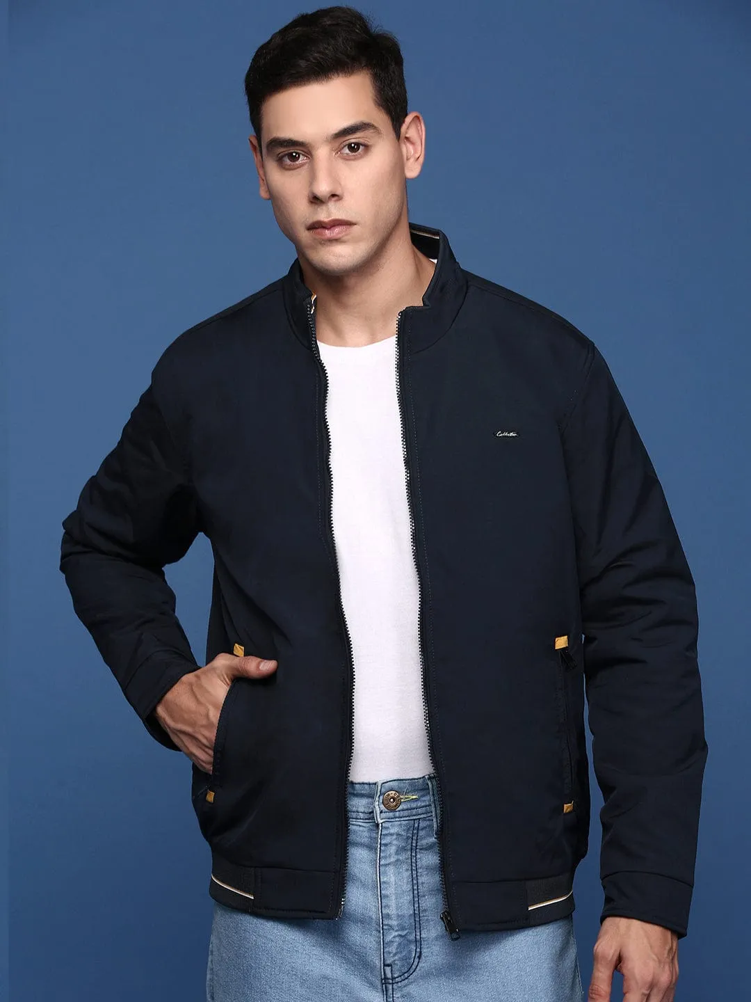 Men's Navy Blue Windcheater Bomber Jacket Soft Comfort Design QuickDry Fabric