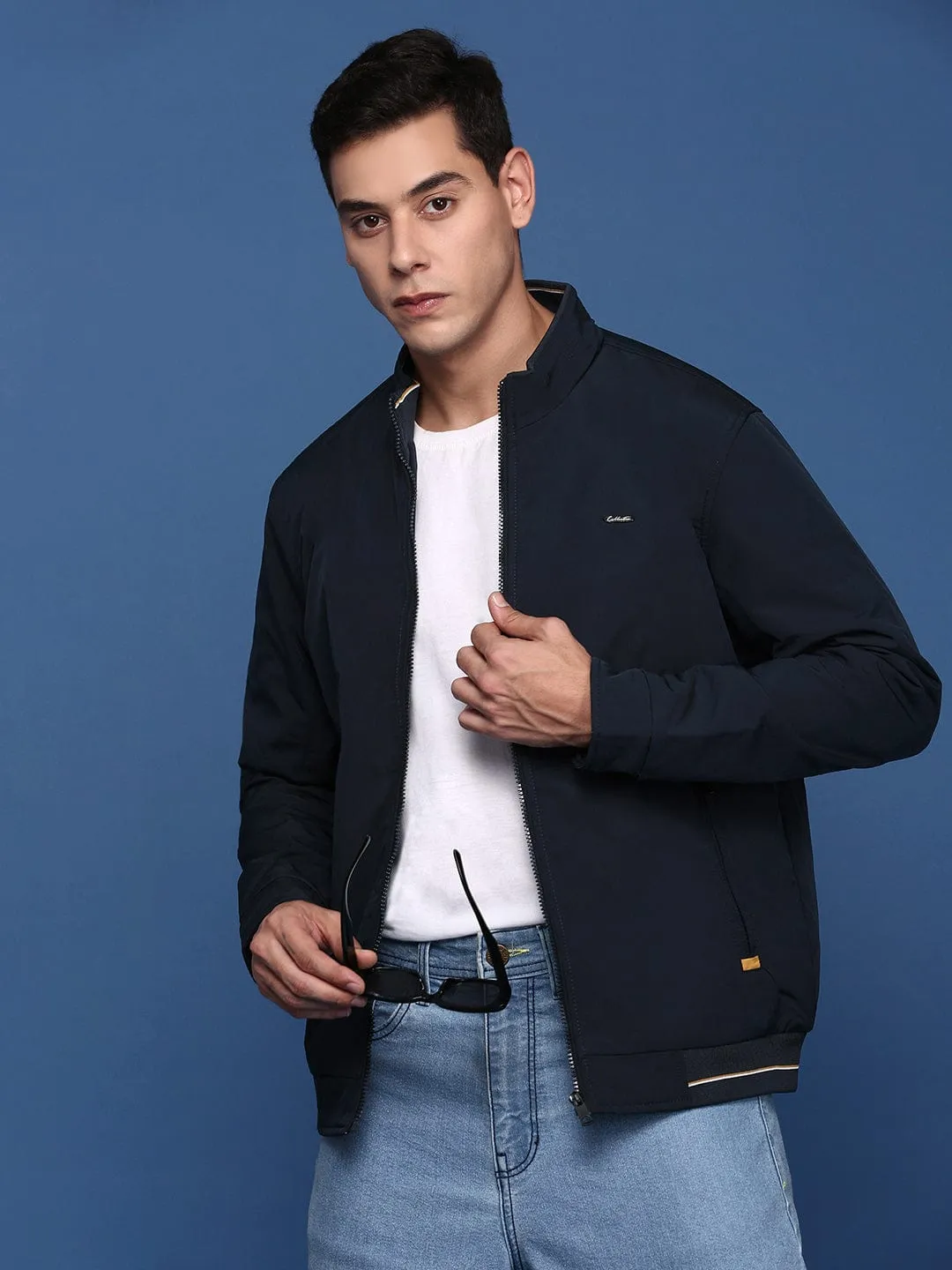 Anti Static Lining Men's Navy Blue Windcheater Bomber Jacket