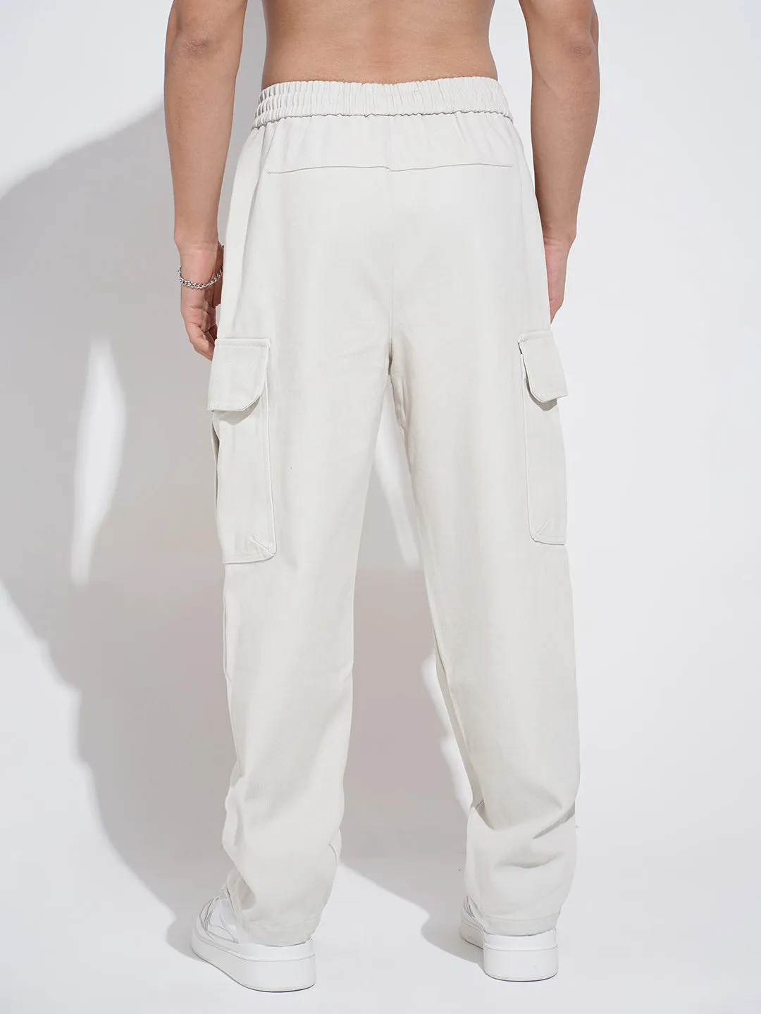 Men's Off White Relaxed Fit Cargo Trousers Comfort Fit Wear Perfect Fit Wear