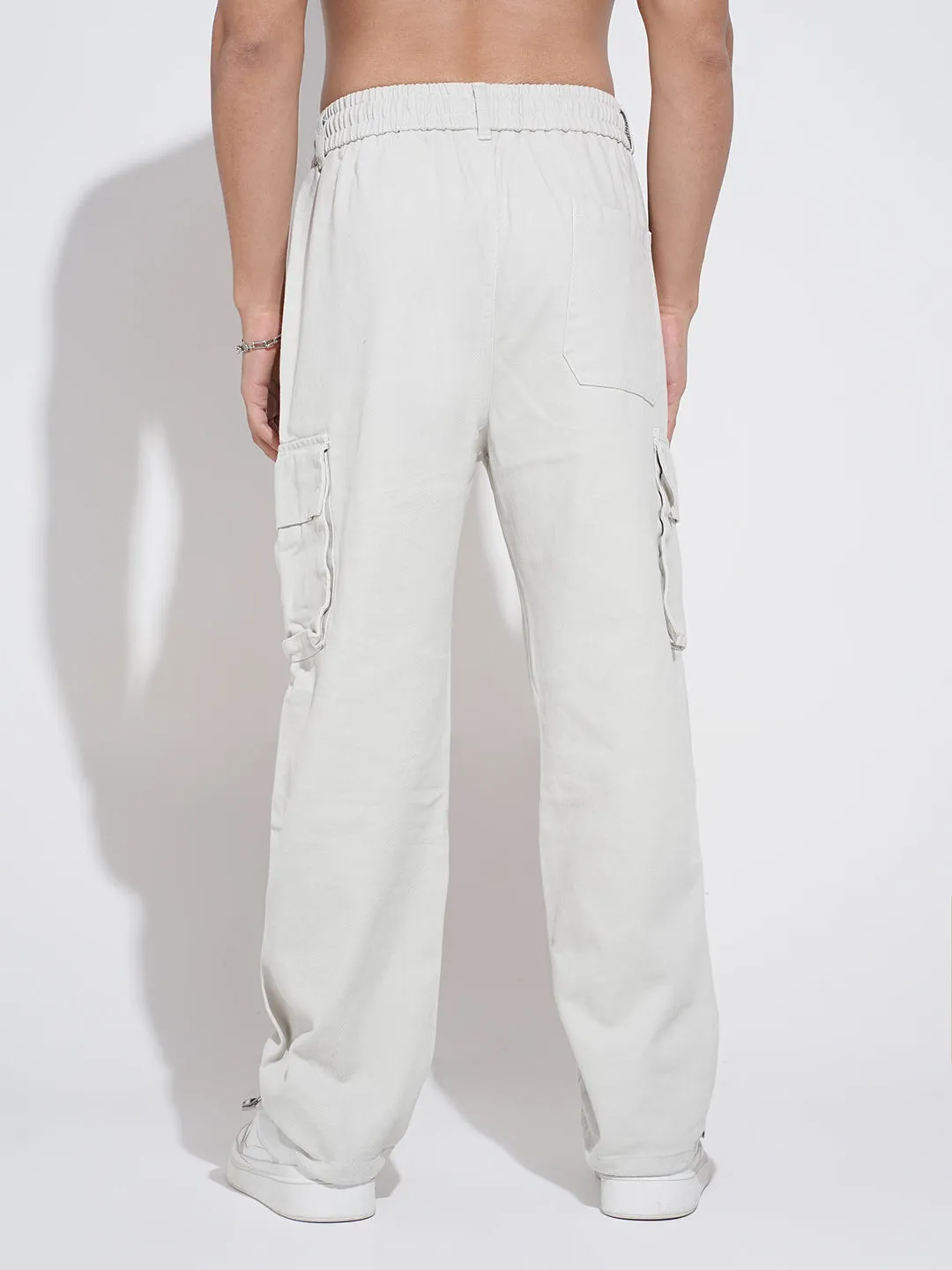 Men's Off White Relaxed Fit Cargo Trousers quick dry