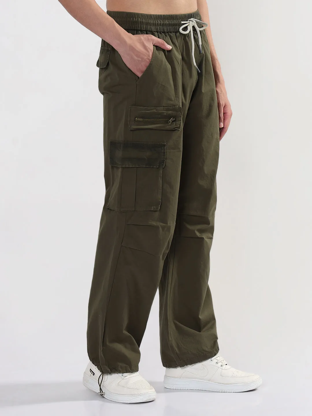 Slim Comfort Quick Access Zippers Men's Olive Baggy Fit Cargos