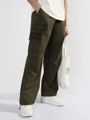 Men's Olive Baggy Fit Cargos Tagless Labeling Essential Wear