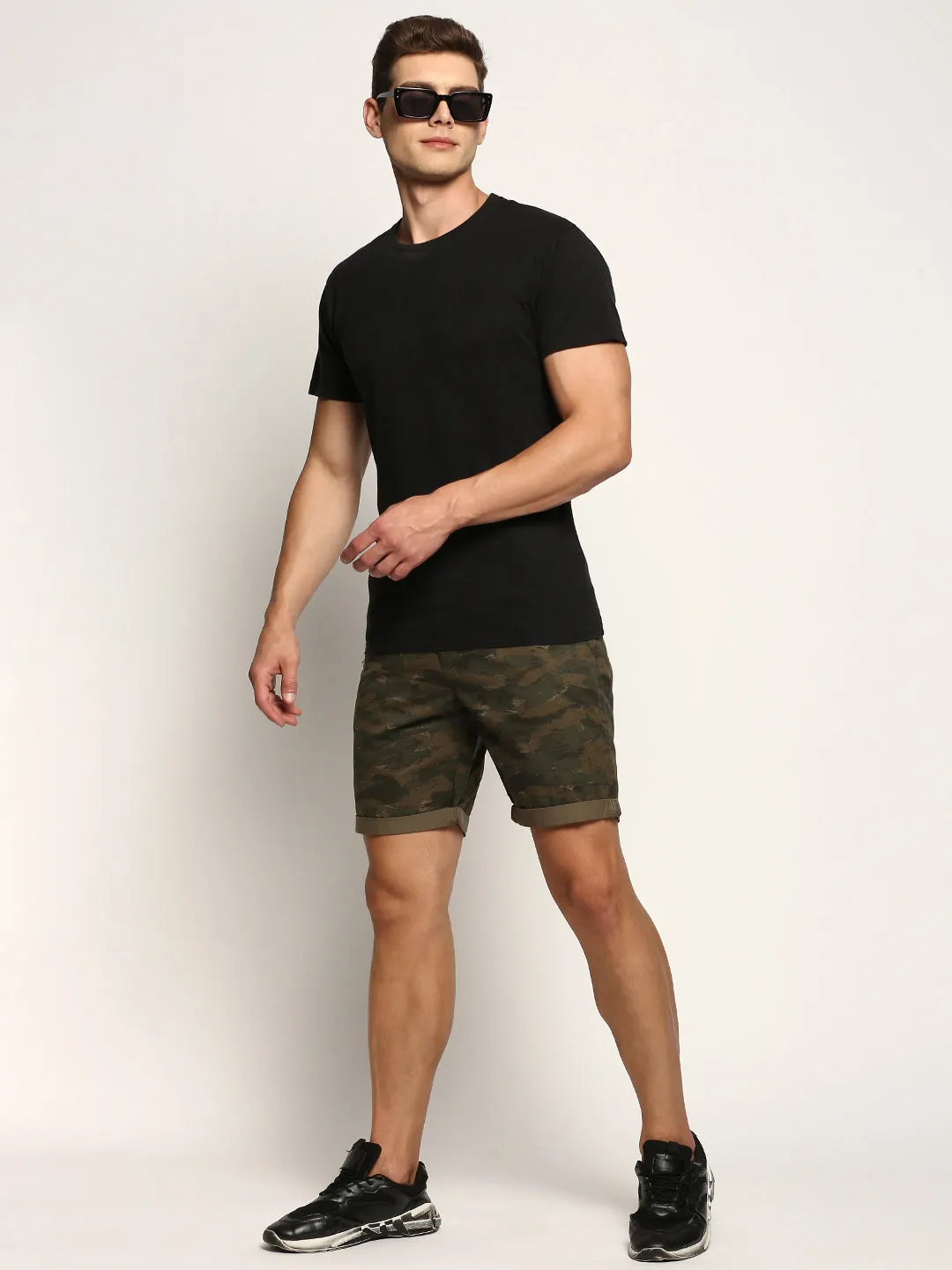 Men's Olive Camouflage Printed Cotton Shorts Comfy Cut martial arts gear