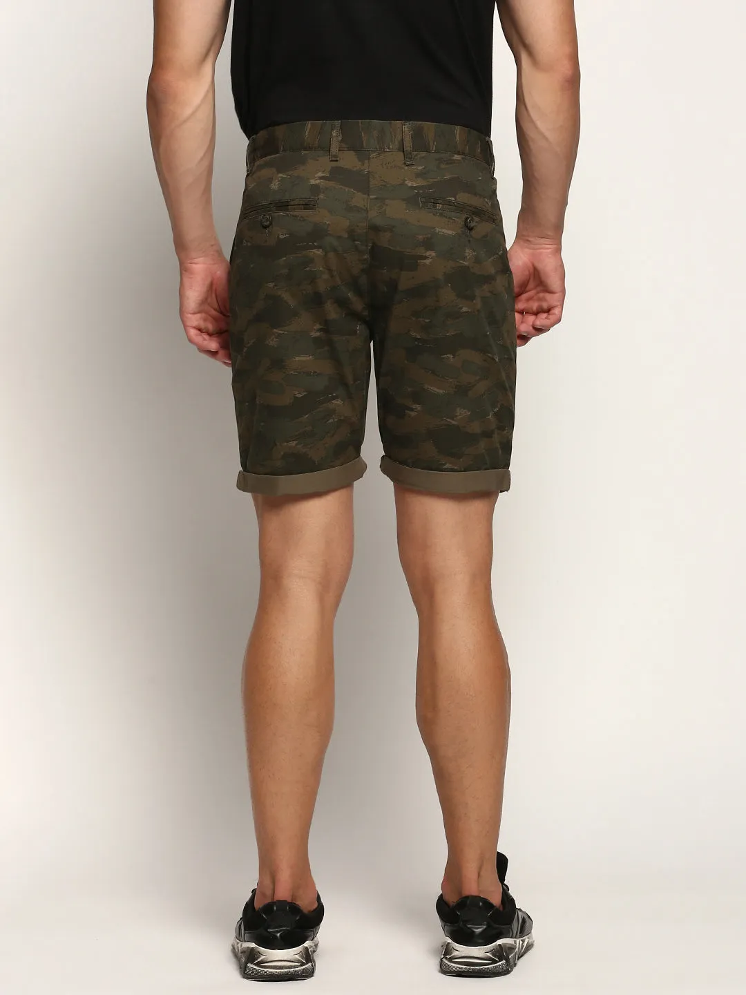 Men's Olive Camouflage Printed Cotton Shorts Pre Shrunk Cotton Blend