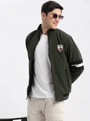 Layering Compatible Cut Men's Olive Rapid-Dry Reversible Bomber Jacket