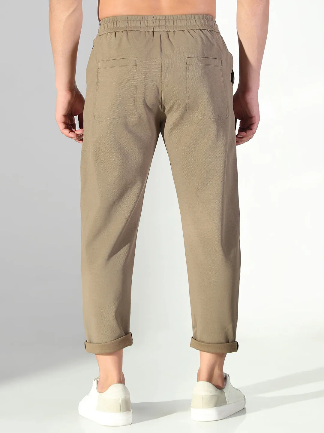 Men's Olive Solid Korean Trousers Soft Support Flexibility Built-In