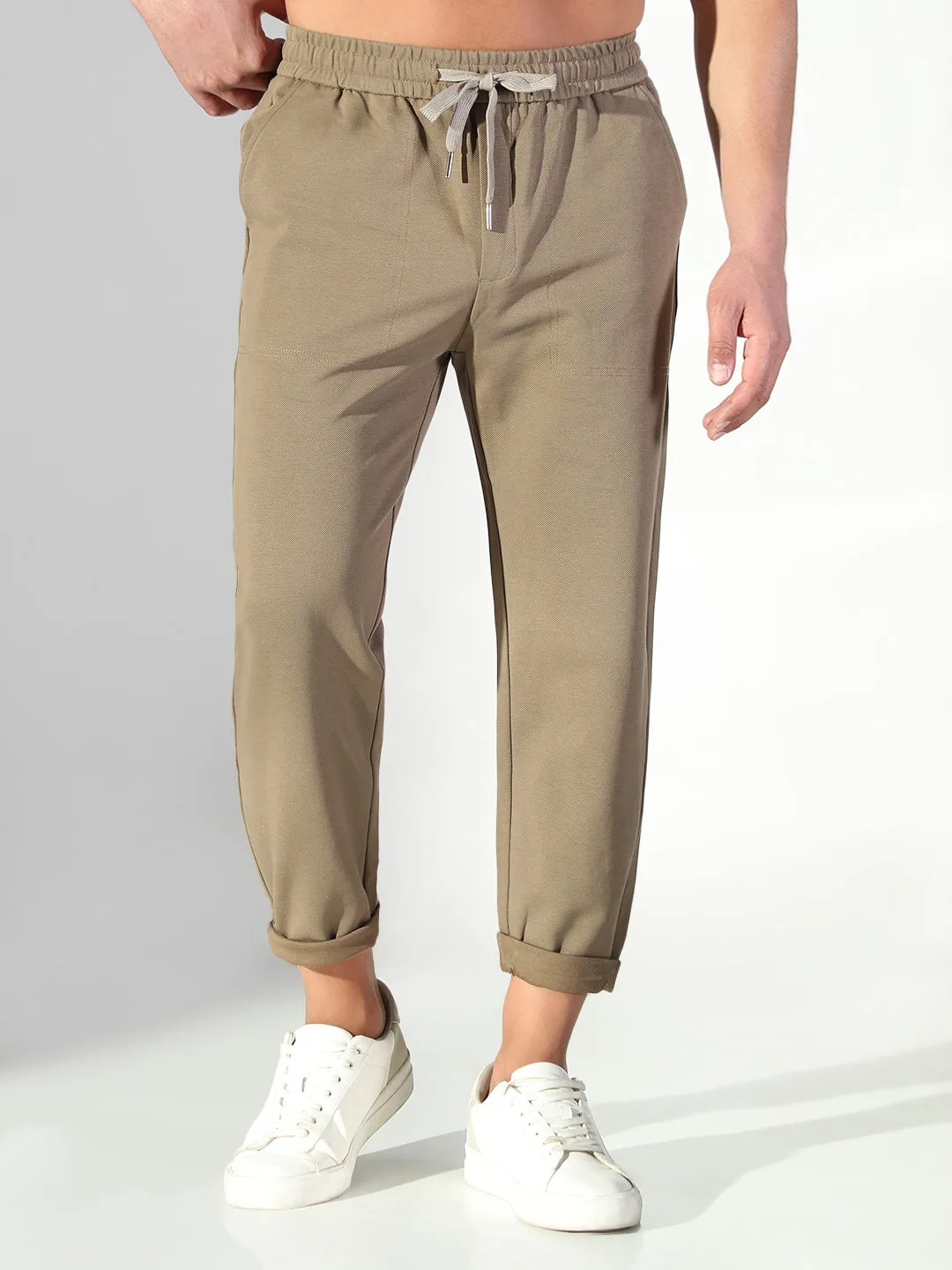 Men's Olive Solid Korean Trousers Cozy Wear