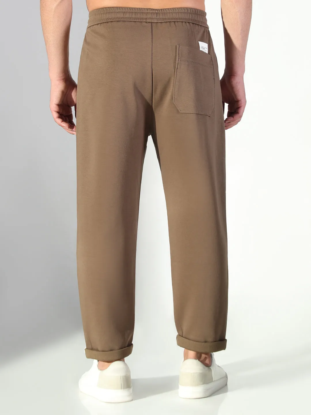 Men's Olive Solid Korean Trousers ReflectiveAccentDetails