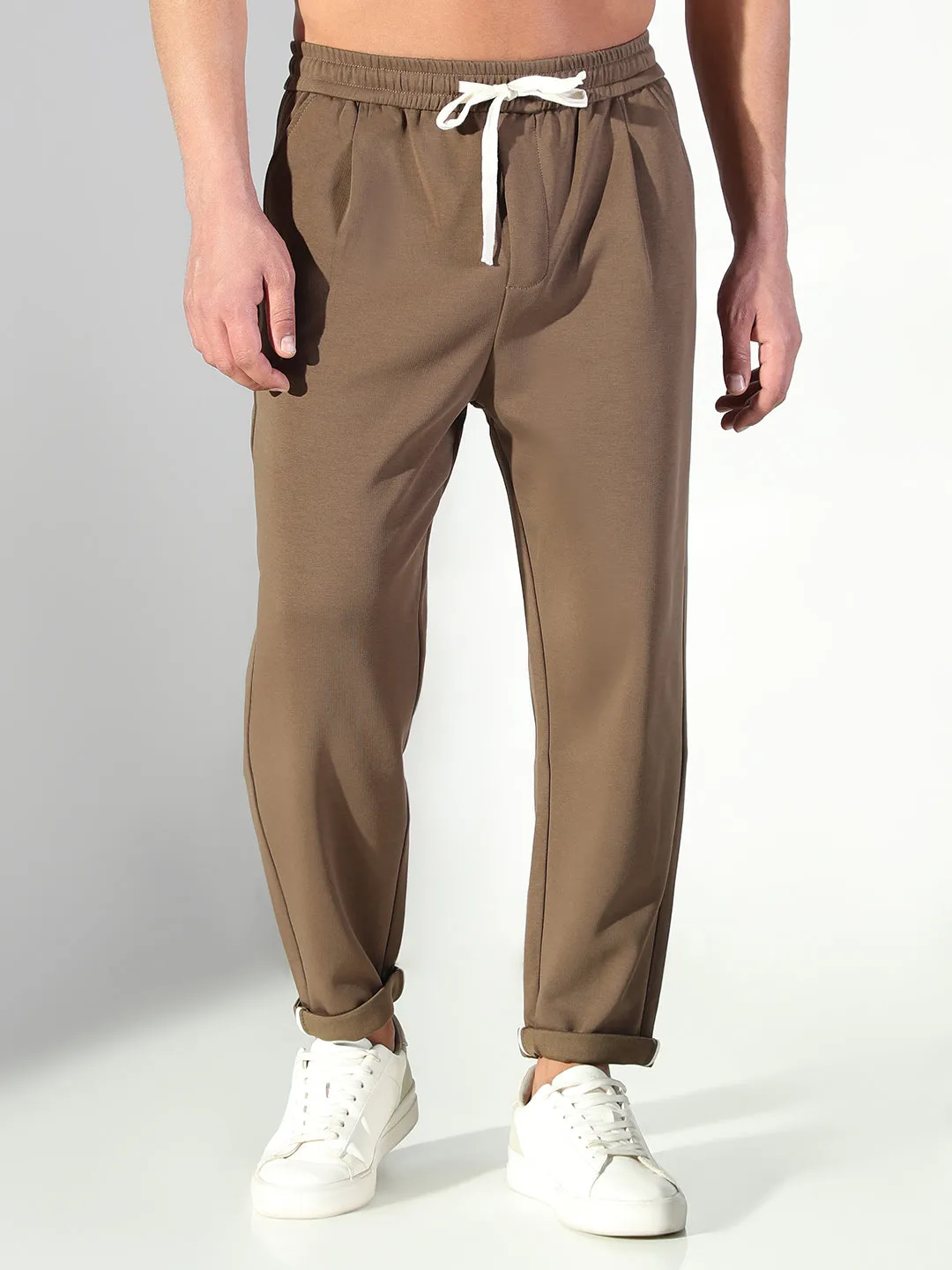 Men's Olive Solid Korean Trousers Core Utility