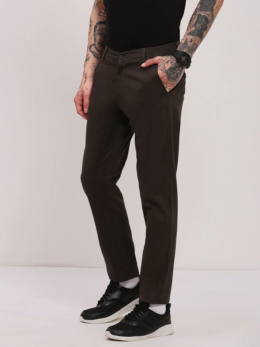 Water Resistant Finish Men's Olive Solid Trousers