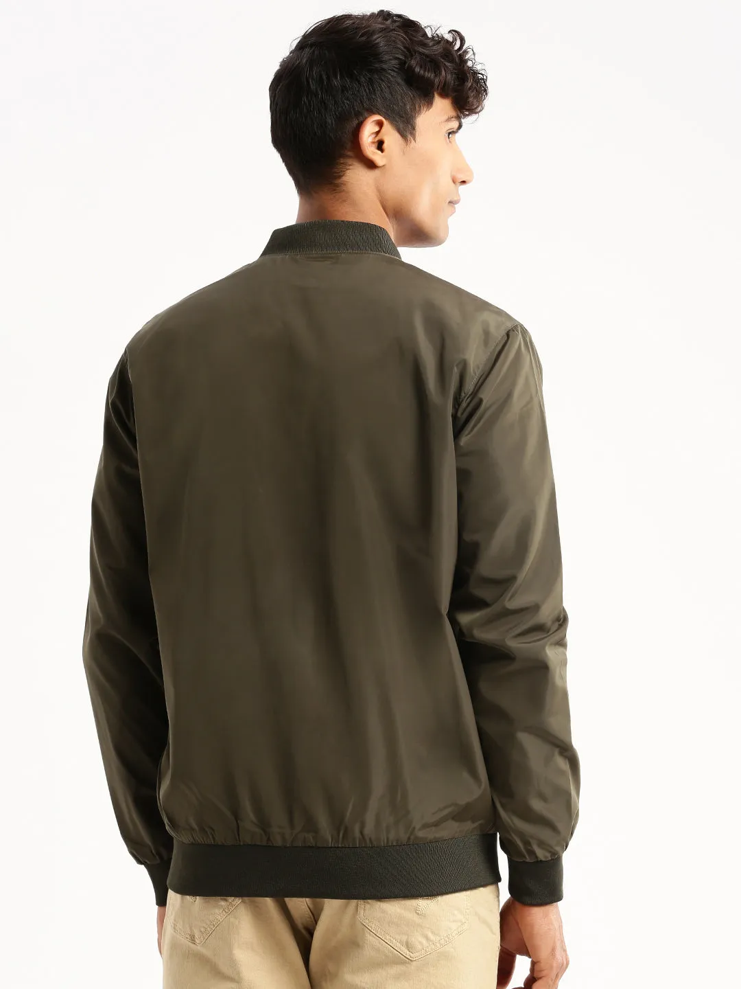 Easy Fit Light Outdoor Layer Men's Olive Stand Collar Slim Fit Bomber Jacket