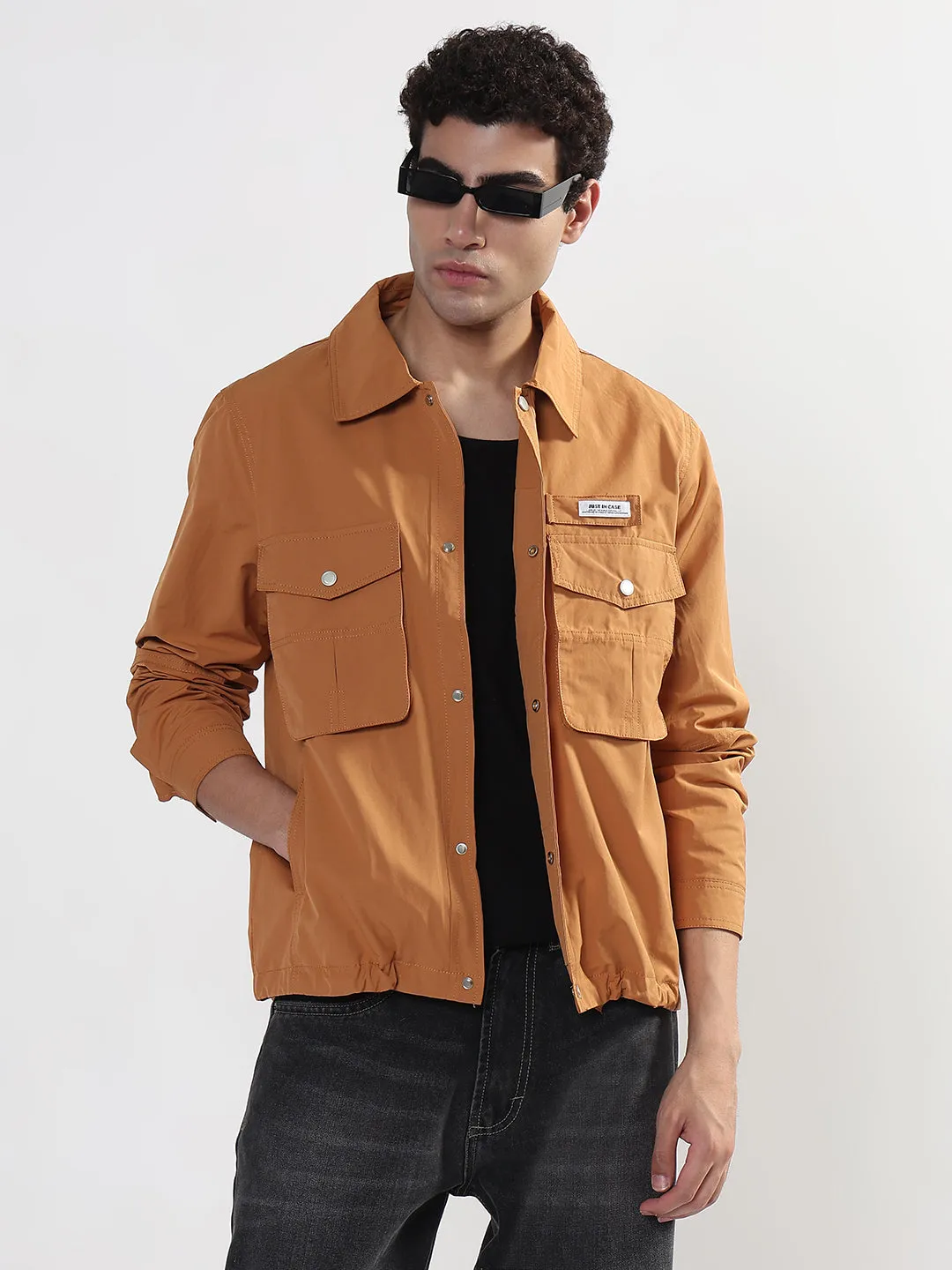 ComfortFirst Men's Orange Snap Button Shacket with Pockets