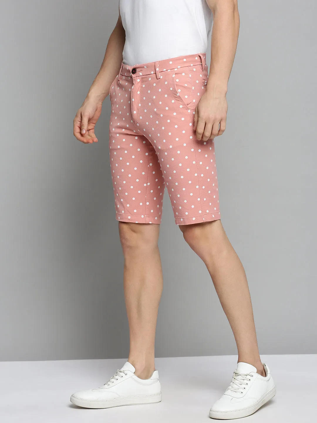 Clean Fit Sneakers Men's Peach Printed Cotton Chino Shorts