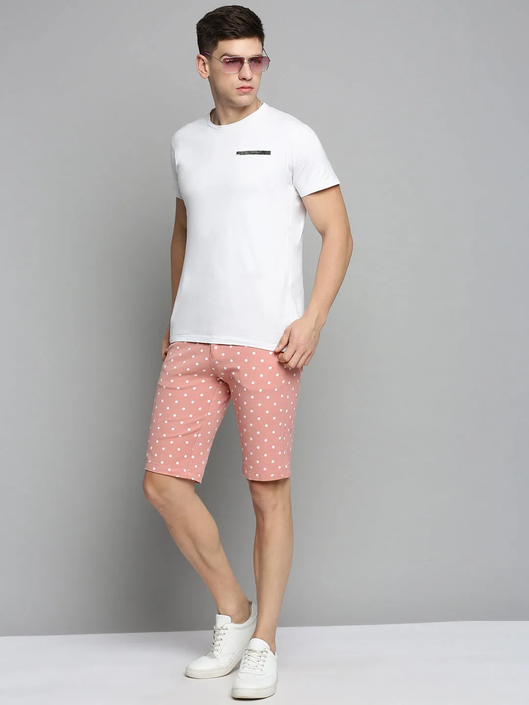 Reinforced Seams Men's Peach Printed Cotton Chino Shorts