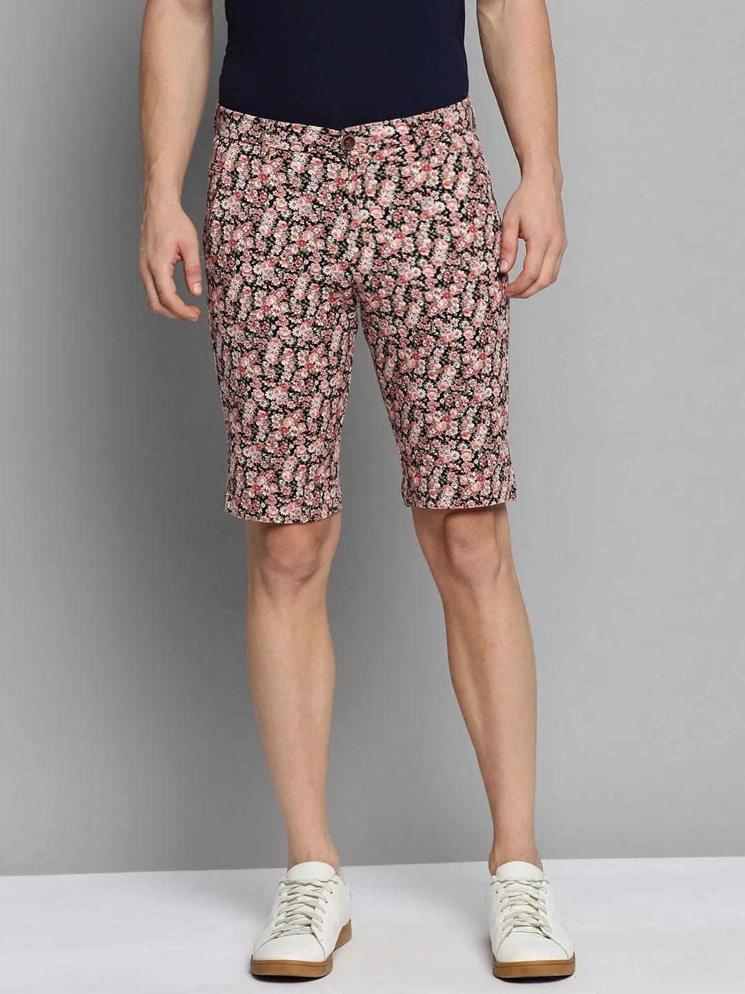 Adjustable drawstring Comfy Style Men's Peach Printed Mid-Rise Cotton Regular Shorts