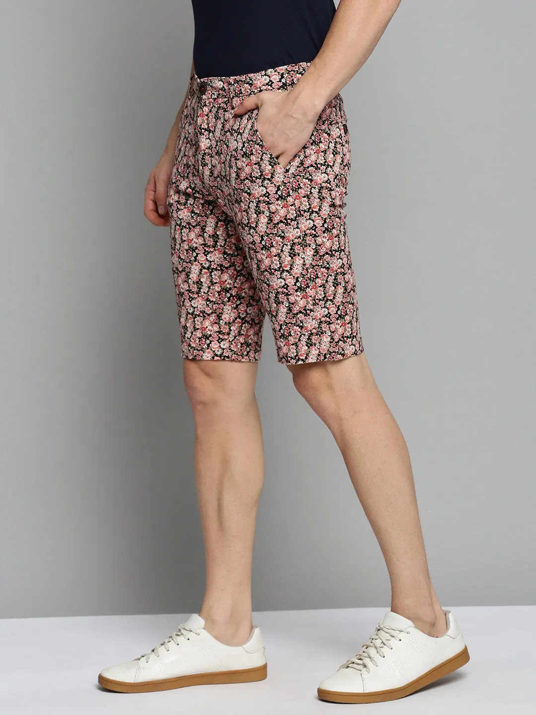 poolside gear Men's Peach Printed Mid-Rise Cotton Regular Shorts