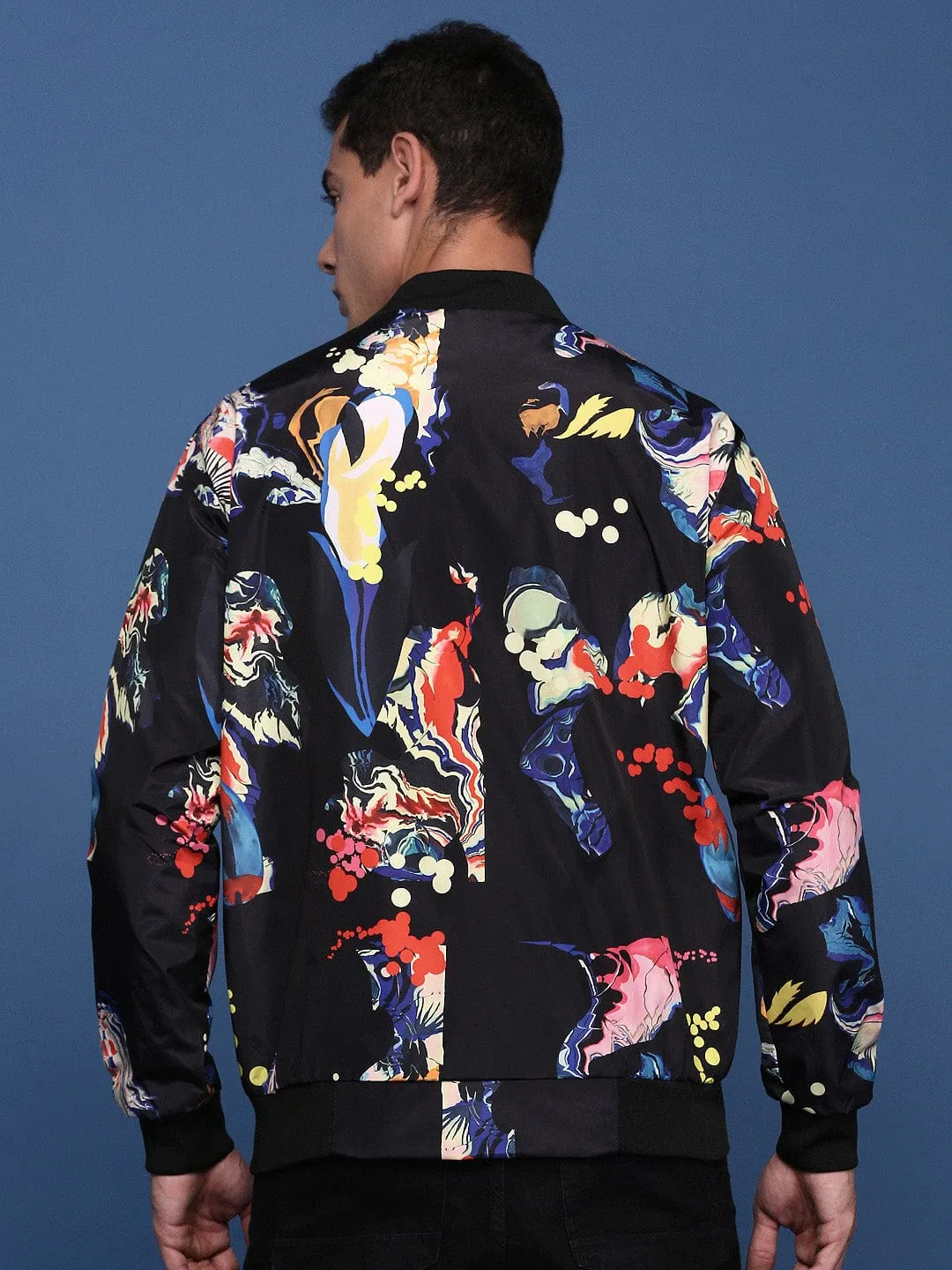 All Ground Men's Printed Black Bomber Jacket