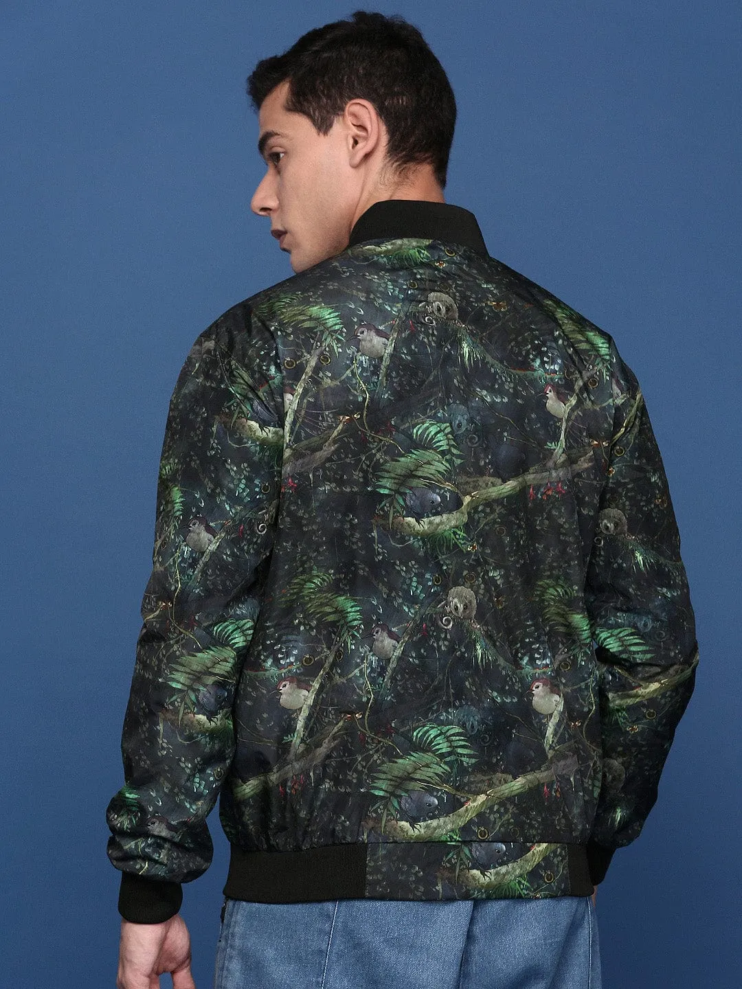Men's Printed Green Bomber Cotton Jacket Neutral Look