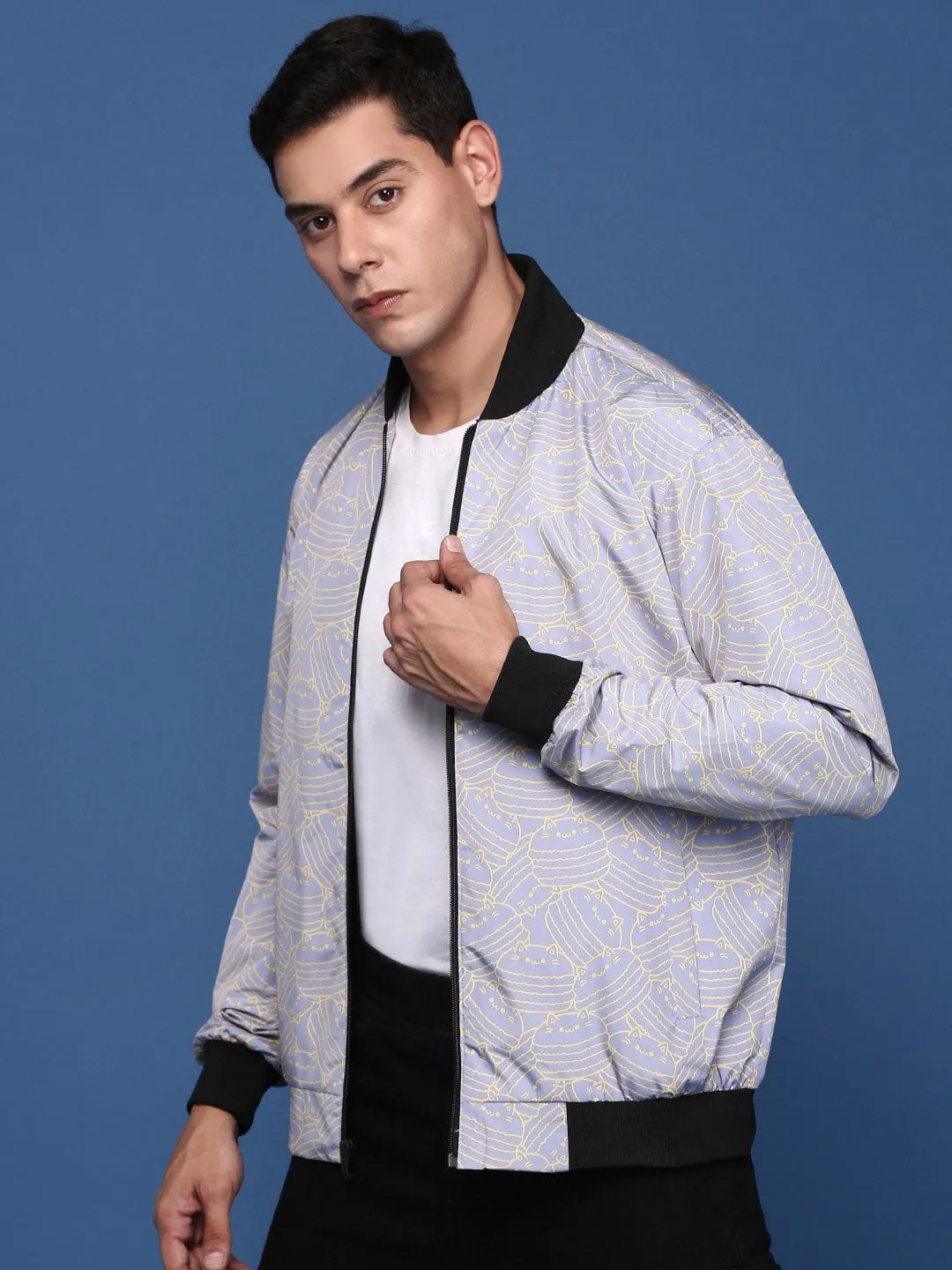 Men's Printed Lavender Bomber Jacket FoldableStorageCapability Ripstop Technology